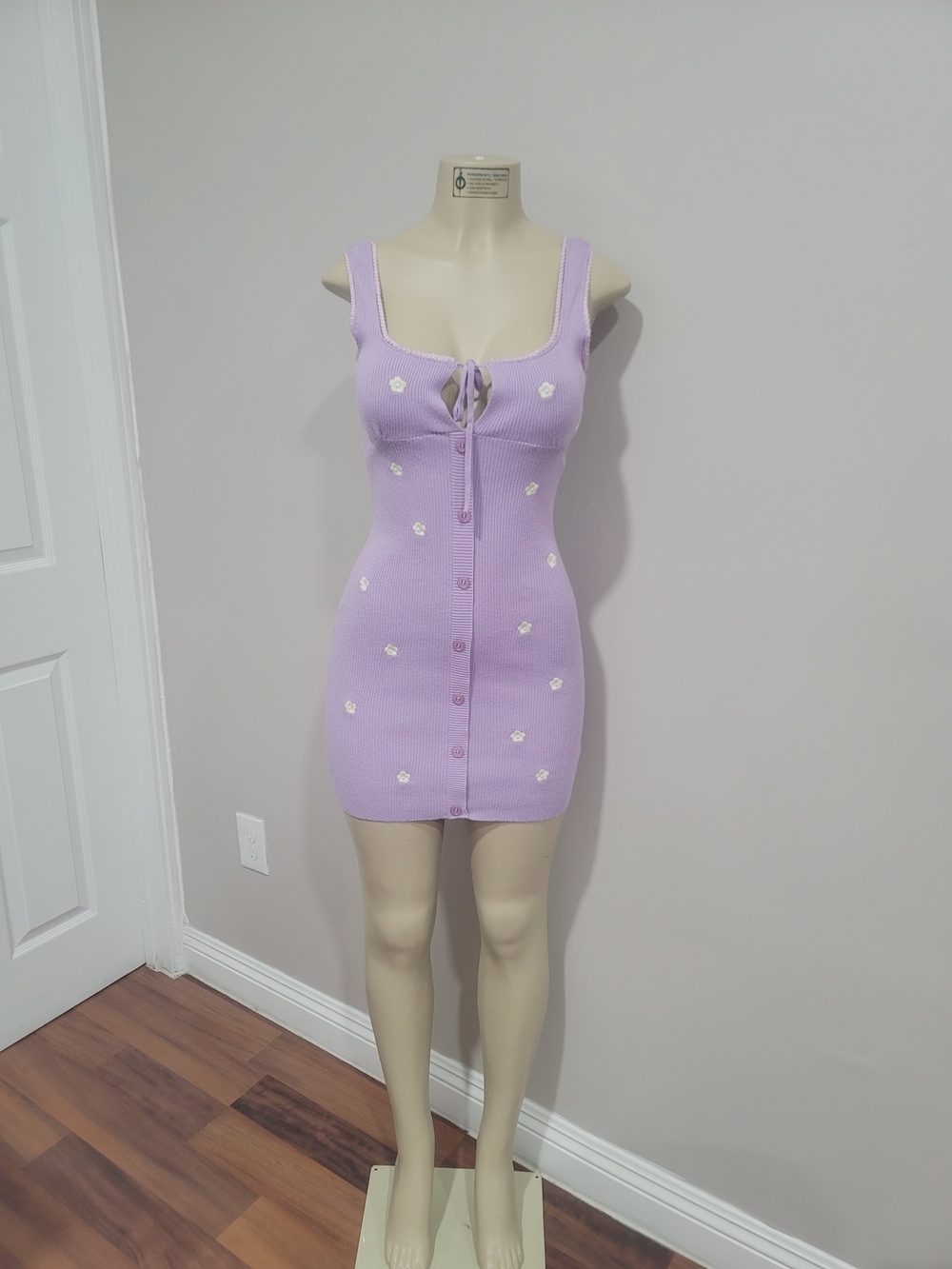 Blue Blush Lilac Knit Tank Mini Dress with White Daisy Accents